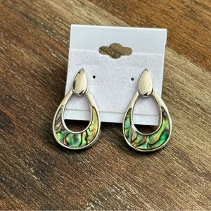 Elegant Silver and Iridescent Green Teardrop Earrings